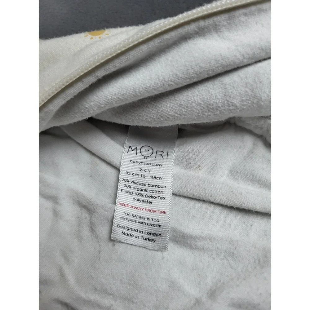 Mori Sleep Sack Baby 2 4Yr White Rayon Bamboo Full Zip AOP Sun‎ Design Light